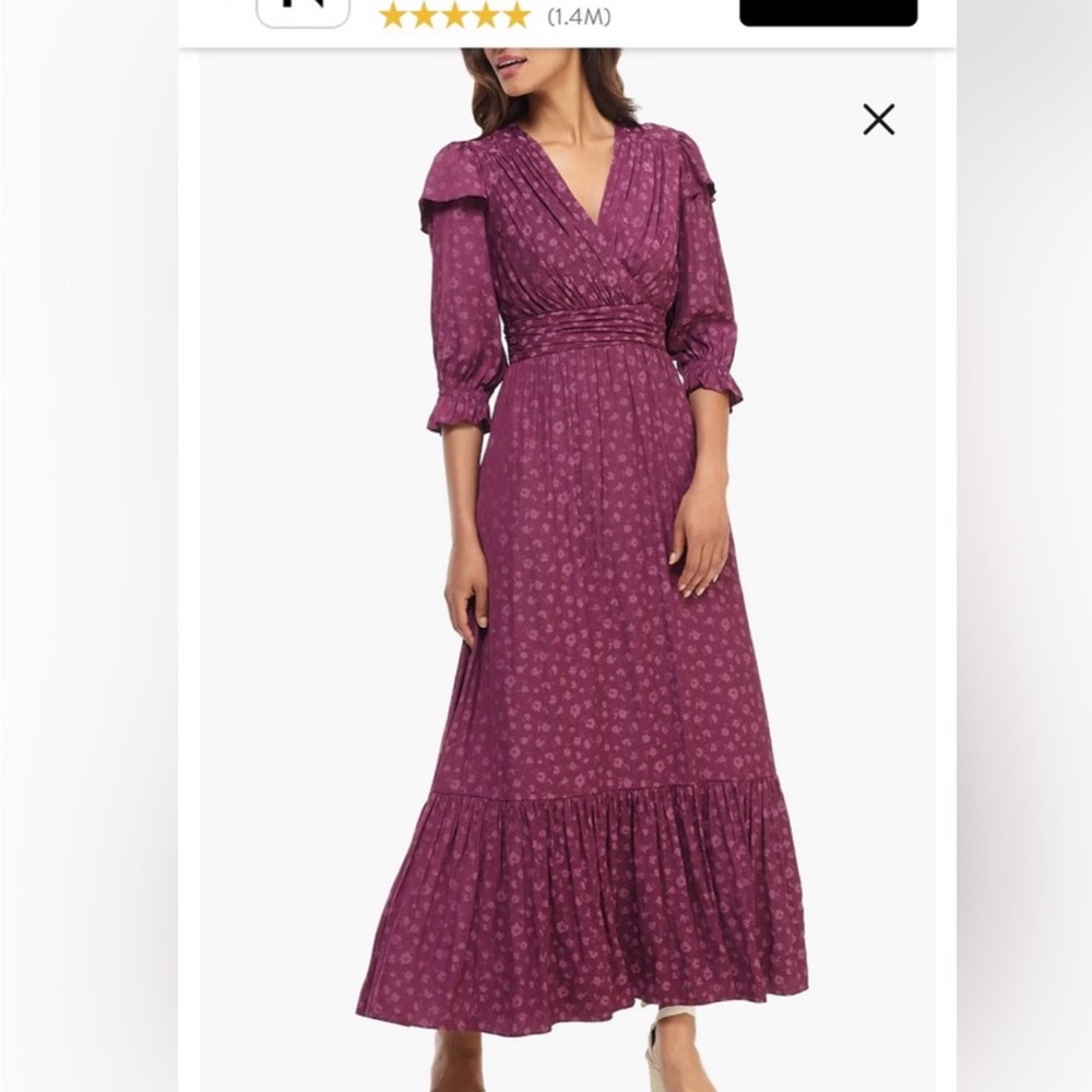 Women's Plum Floral Maxi Dress with Ruffle Collar. SZ 0P